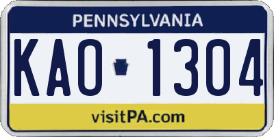 PA license plate KAO1304