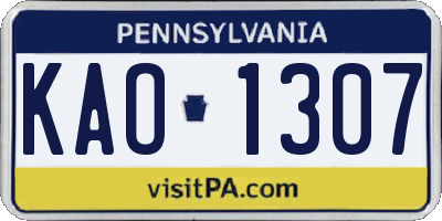 PA license plate KAO1307