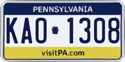 PA license plate KAO1308