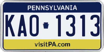PA license plate KAO1313