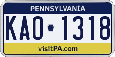 PA license plate KAO1318