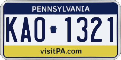 PA license plate KAO1321