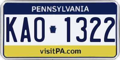 PA license plate KAO1322