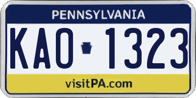 PA license plate KAO1323