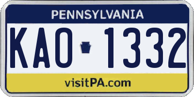 PA license plate KAO1332