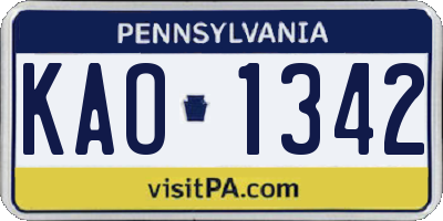 PA license plate KAO1342