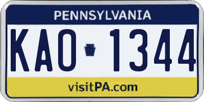 PA license plate KAO1344