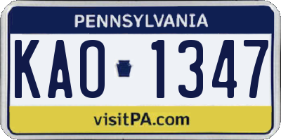 PA license plate KAO1347