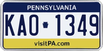 PA license plate KAO1349