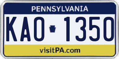 PA license plate KAO1350