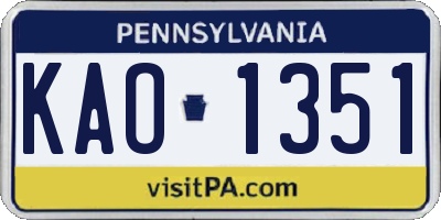 PA license plate KAO1351
