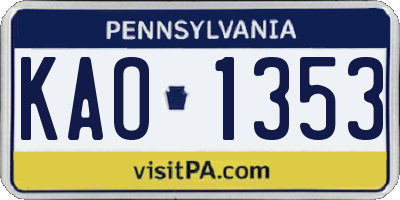 PA license plate KAO1353