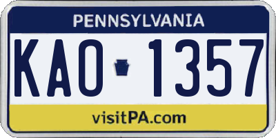 PA license plate KAO1357