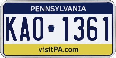 PA license plate KAO1361