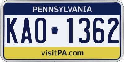 PA license plate KAO1362
