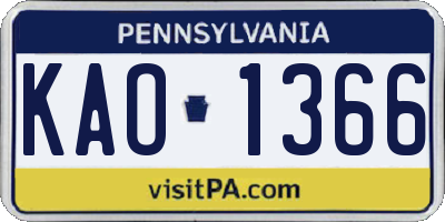 PA license plate KAO1366