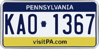 PA license plate KAO1367