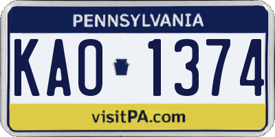 PA license plate KAO1374
