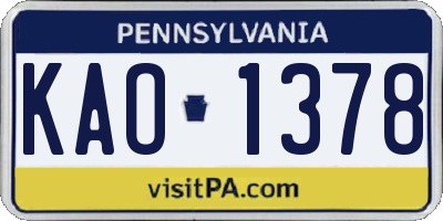 PA license plate KAO1378
