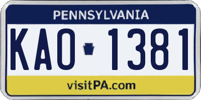 PA license plate KAO1381