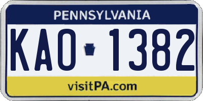 PA license plate KAO1382