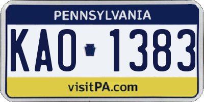 PA license plate KAO1383