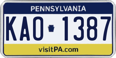PA license plate KAO1387
