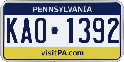 PA license plate KAO1392