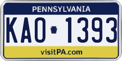 PA license plate KAO1393