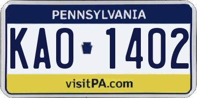 PA license plate KAO1402
