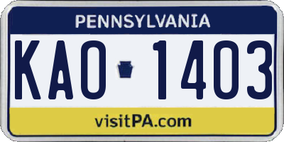 PA license plate KAO1403