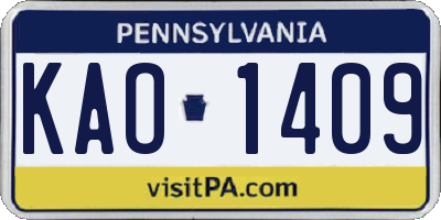 PA license plate KAO1409