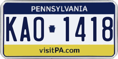 PA license plate KAO1418