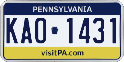 PA license plate KAO1431
