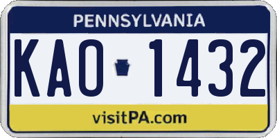 PA license plate KAO1432