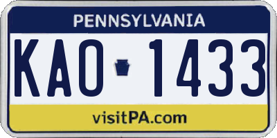PA license plate KAO1433