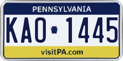 PA license plate KAO1445
