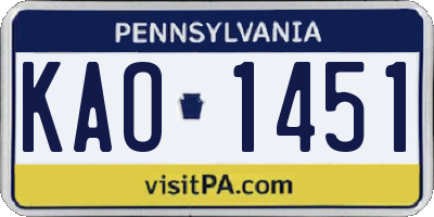 PA license plate KAO1451