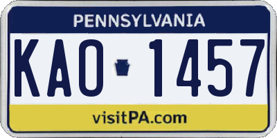 PA license plate KAO1457