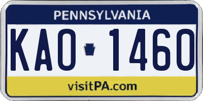 PA license plate KAO1460