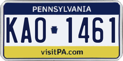 PA license plate KAO1461