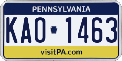 PA license plate KAO1463