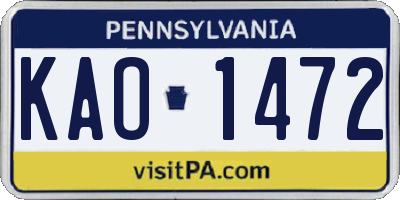 PA license plate KAO1472