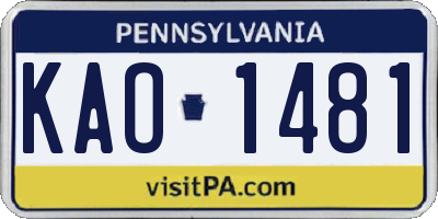 PA license plate KAO1481