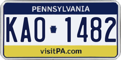 PA license plate KAO1482
