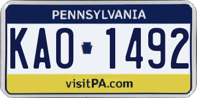 PA license plate KAO1492
