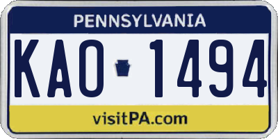 PA license plate KAO1494