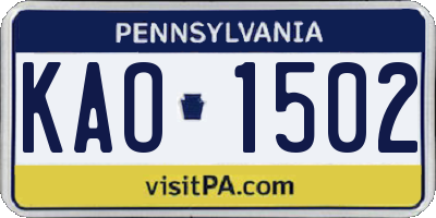 PA license plate KAO1502