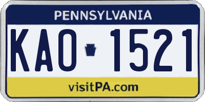 PA license plate KAO1521