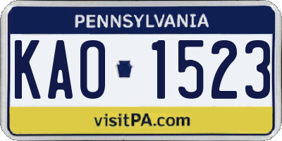 PA license plate KAO1523